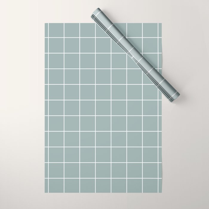 Sage Green Retro Grid Pattern Wrapping Paper Gallery Image 1