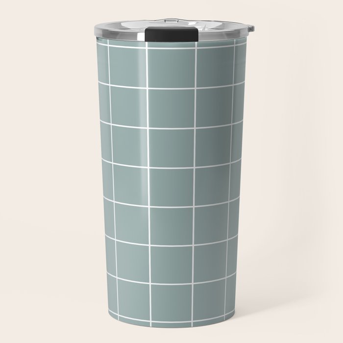 Sage Green Retro Grid Pattern Travel Mug Gallery Image 1