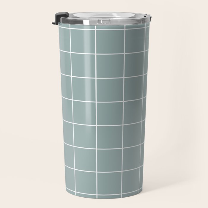 Sage Green Retro Grid Pattern Travel Mug Gallery Image 3