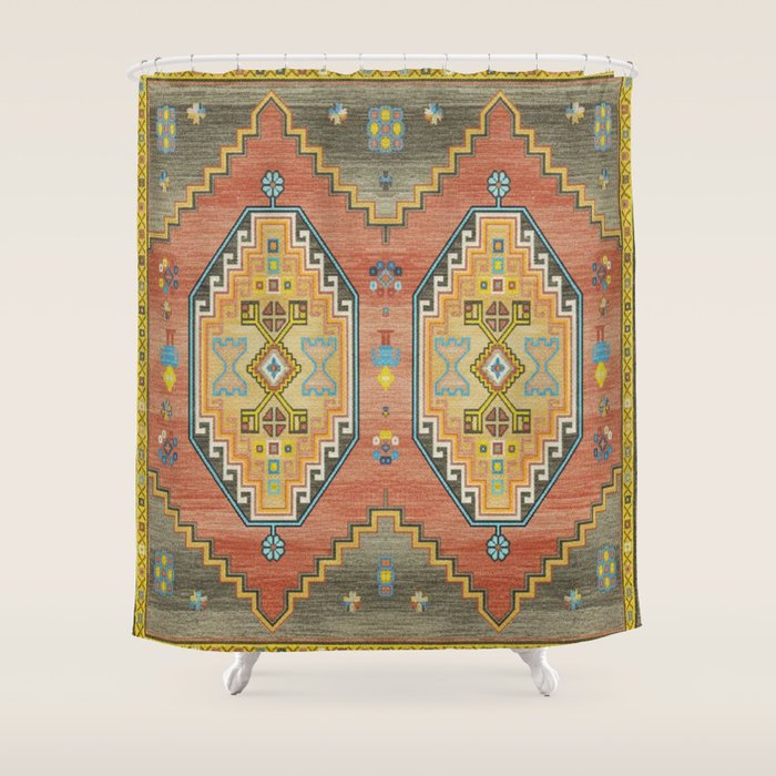 Moroccan Berber Geometric Rug Pattern Shower Curtain Gallery Image 1