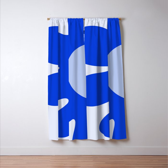 Happy Flower Retro Vibe Royal Blue and Light Blue Window Curtain Gallery Image 3