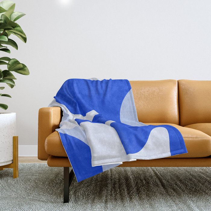 Happy Flower Retro Vibe Royal Blue and Light Blue Throw Blanket Gallery Image 1