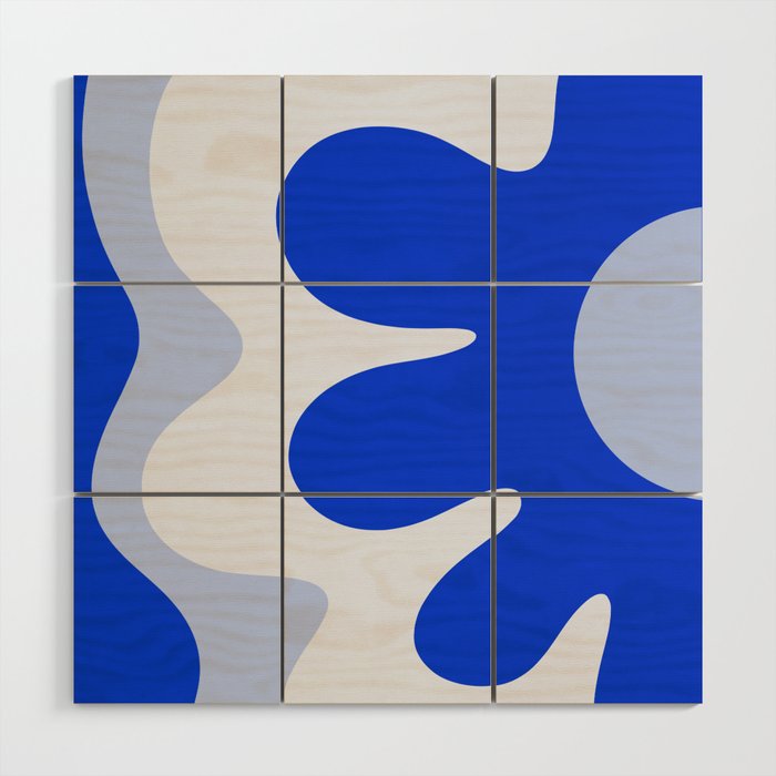 Happy Flower Retro Vibe Royal Blue and Light Blue Wood Wall Art Gallery Image 1