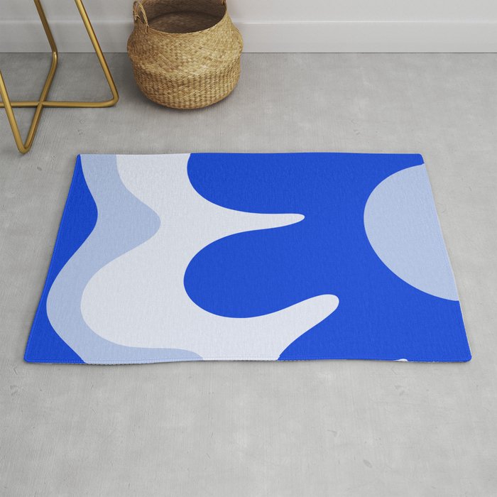 Happy Flower Retro Vibe Royal Blue and Light Blue Rug Gallery Image 1