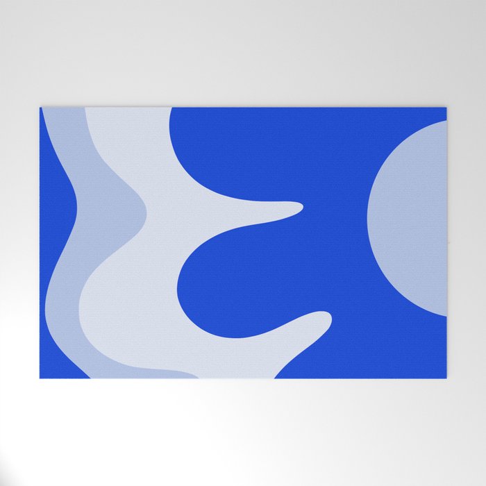 Happy Flower Retro Vibe Royal Blue and Light Blue Welcome Mat Gallery Image 1