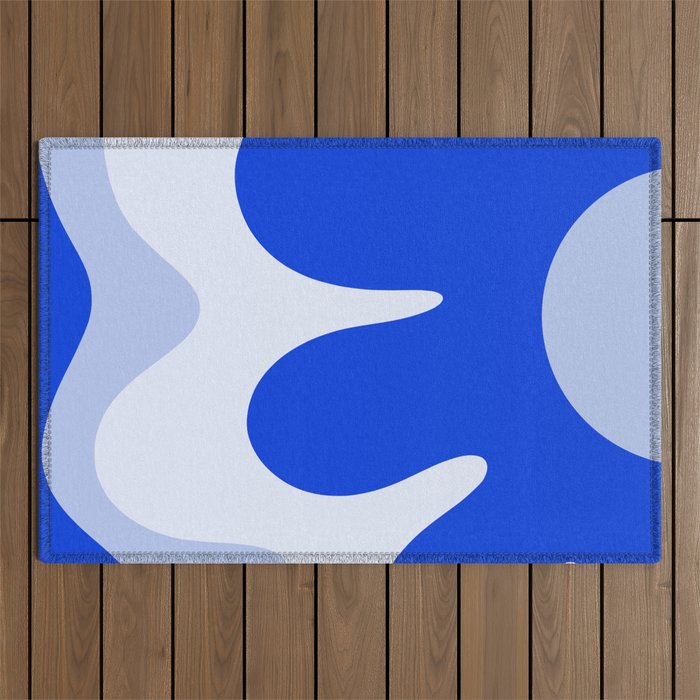 Happy Flower Retro Vibe Royal Blue and Light Blue Outdoor Rug Gallery Image 1