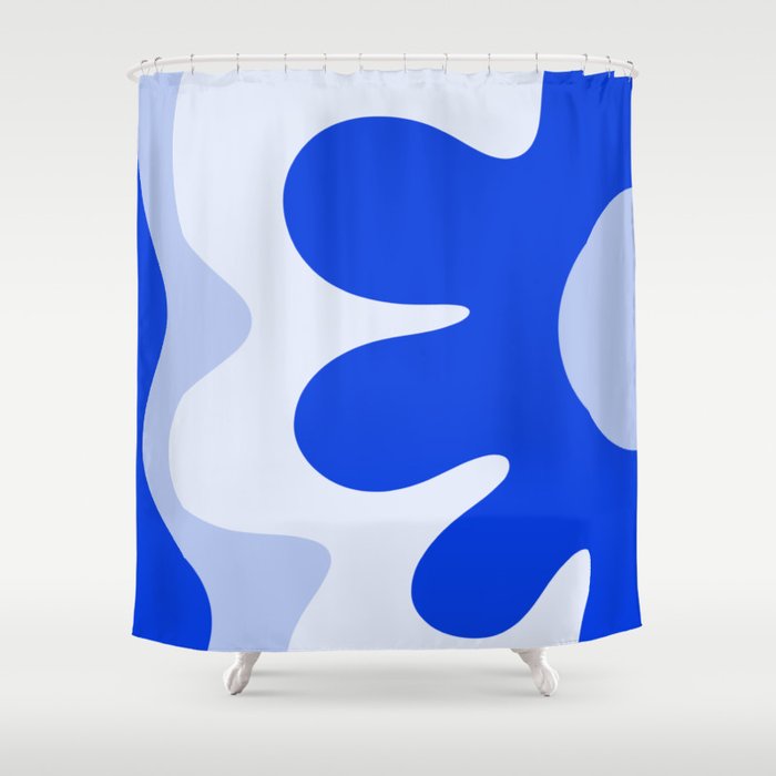 Happy Flower Retro Vibe Royal Blue and Light Blue Shower Curtain Gallery Image 1