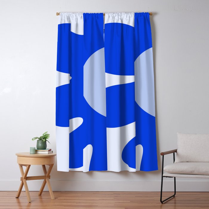 Happy Flower Retro Vibe Royal Blue and Light Blue Window Curtain Gallery Image 1