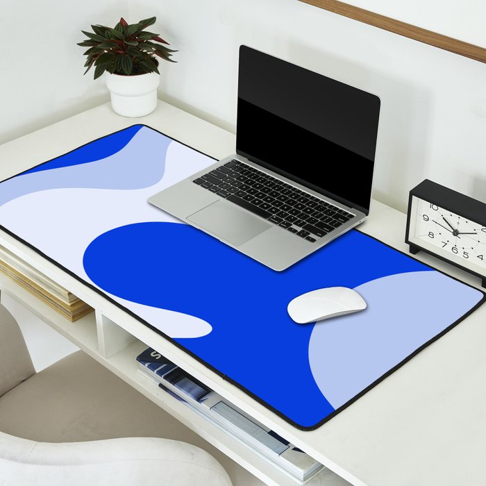 Happy Flower Retro Vibe Royal Blue and Light Blue Desk Mat Gallery Image 2