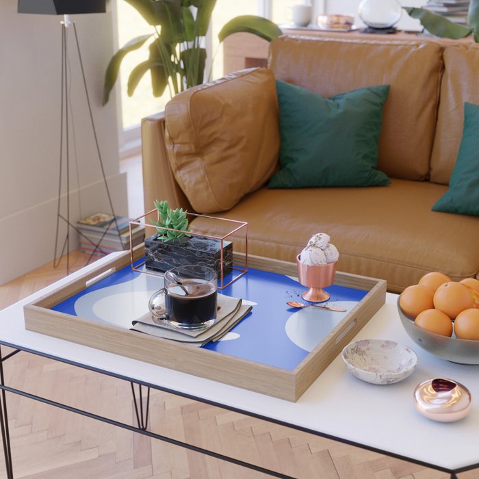 Happy Flower Retro Vibe Royal Blue and Light Blue Serving Tray Gallery Image 2