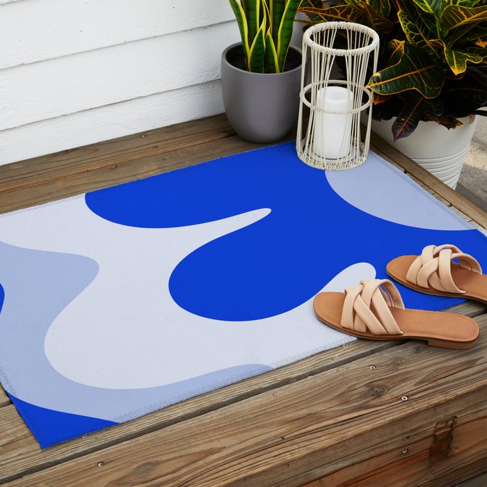 Happy Flower Retro Vibe Royal Blue and Light Blue Outdoor Rug Gallery Image 2