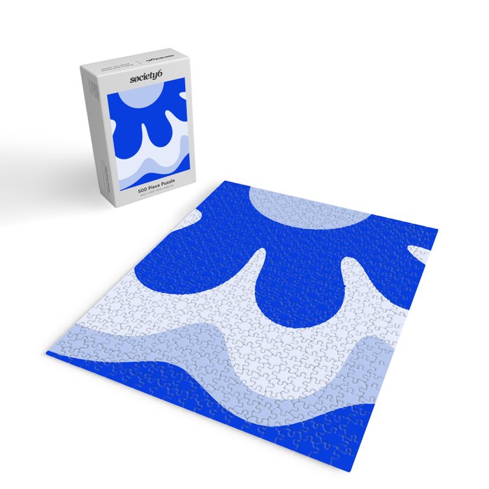 Happy Flower Retro Vibe Royal Blue and Light Blue Jigsaw Puzzle Gallery Image 2