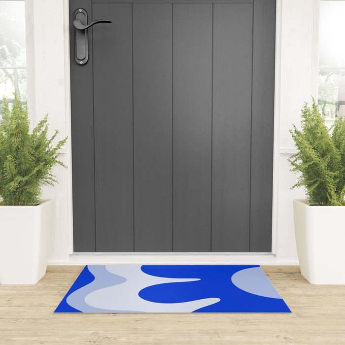 Happy Flower Retro Vibe Royal Blue and Light Blue Welcome Mat Gallery Image 3