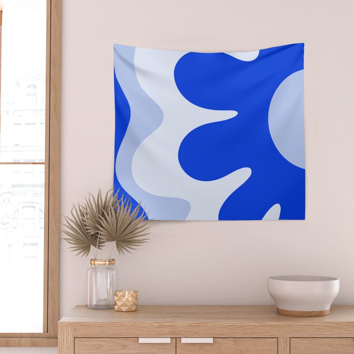 Happy Flower Retro Vibe Royal Blue and Light Blue Wall Tapestry Gallery Image 2