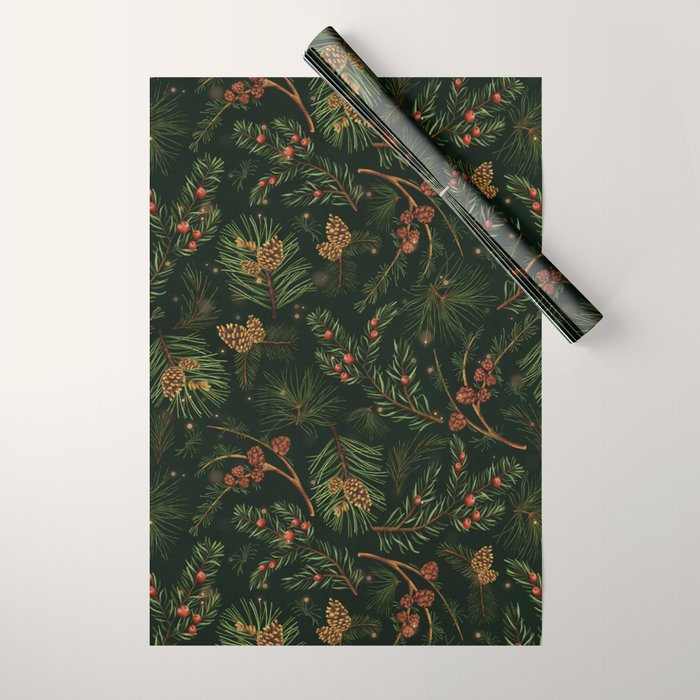 Christmas Spruce Dark Green Wrapping Paper Gallery Image 1