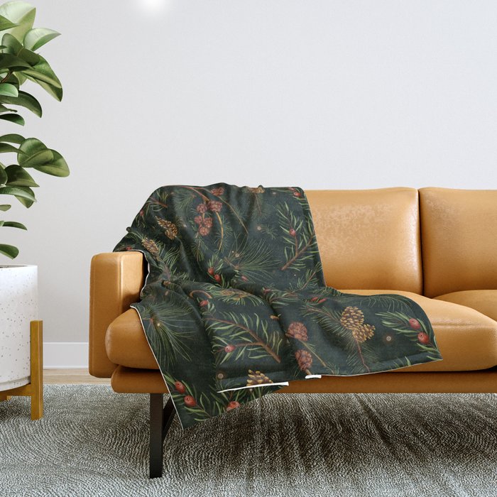 Christmas Spruce Dark Green Throw Blanket Gallery Image 1
