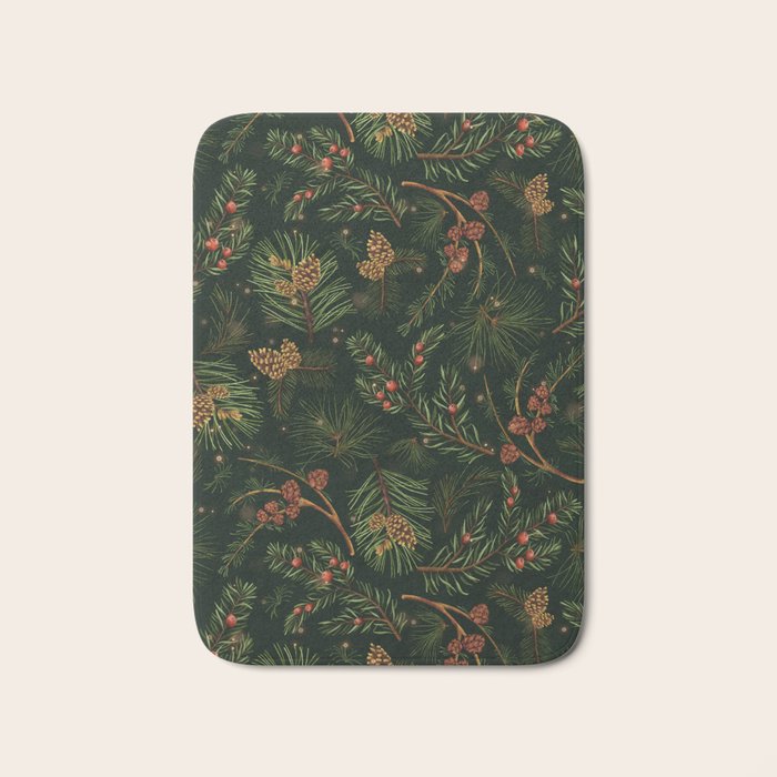 Christmas Spruce Dark Green Bath Mat Gallery Image 1