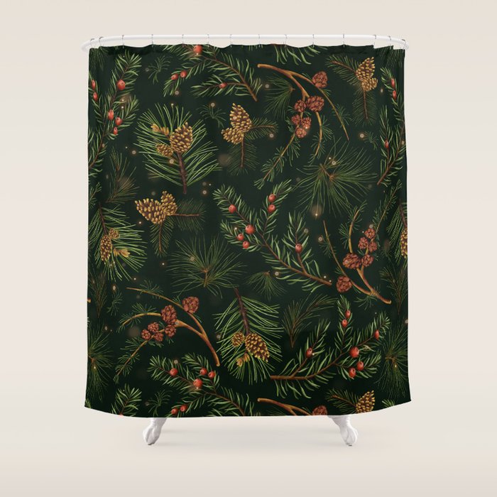 Christmas Spruce Dark Green Shower Curtain Gallery Image 1