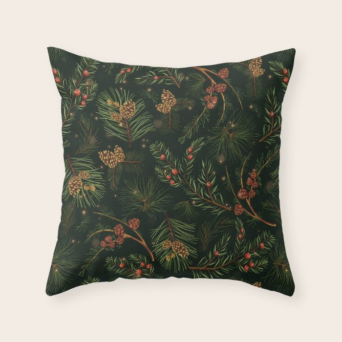 Christmas Spruce Dark Green Throw Pillow Gallery Image 6