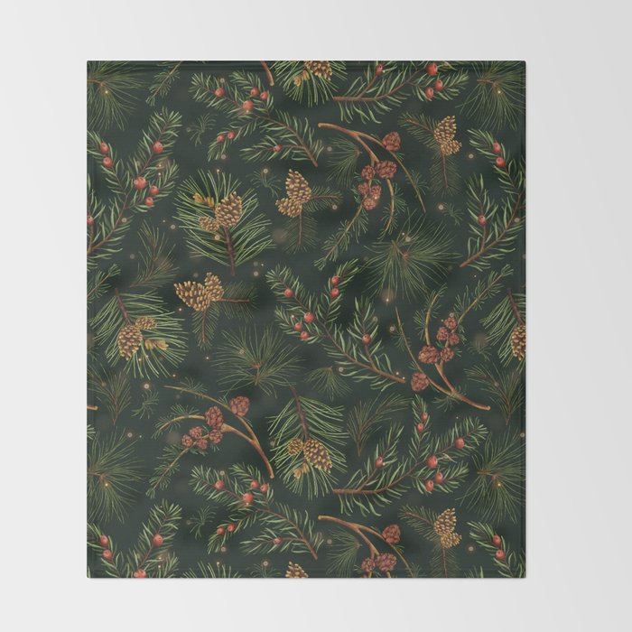 Christmas Spruce Dark Green Throw Blanket Gallery Image 2