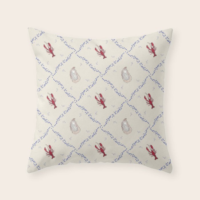 Oyster and Lobster Pattern Throw Pillow Gallery Image 6