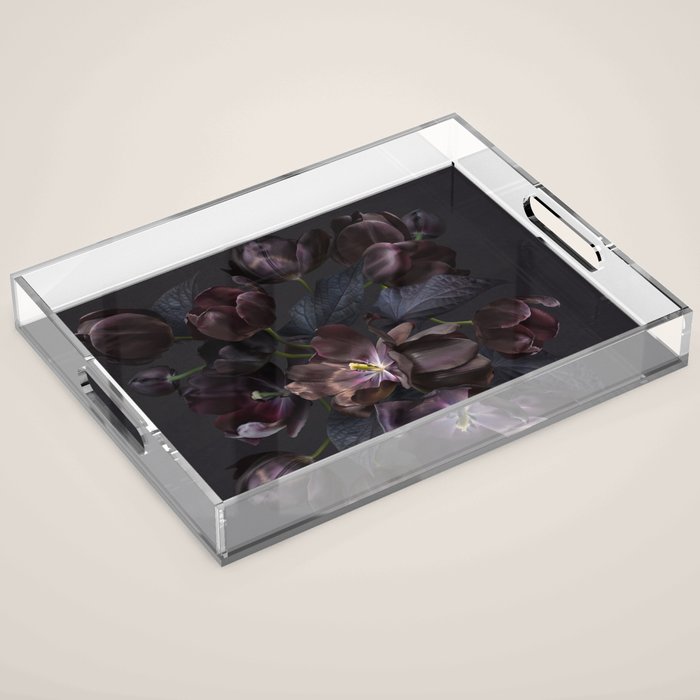 Black tulips on dark background Acrylic Tray Gallery Image 1
