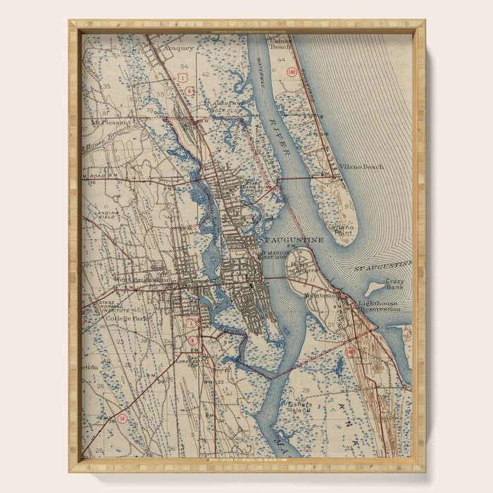 Vintage Map of St. Augustine Florida (1937) Serving Tray Gallery Image 1