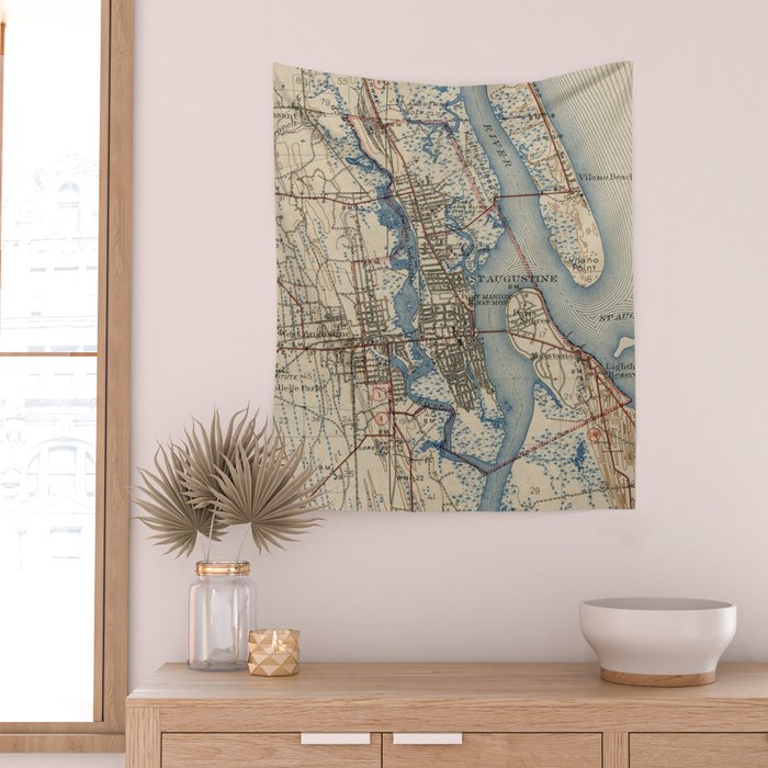 Vintage Map of St. Augustine Florida (1937) Wall Tapestry Gallery Image 2