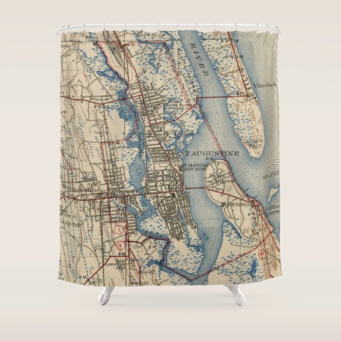 Vintage Map of St. Augustine Florida (1937) Shower Curtain Gallery Image 1