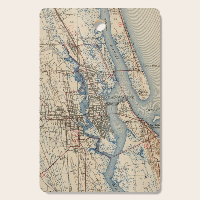 Vintage Map of St. Augustine Florida (1937) Cutting Board Gallery Image 1