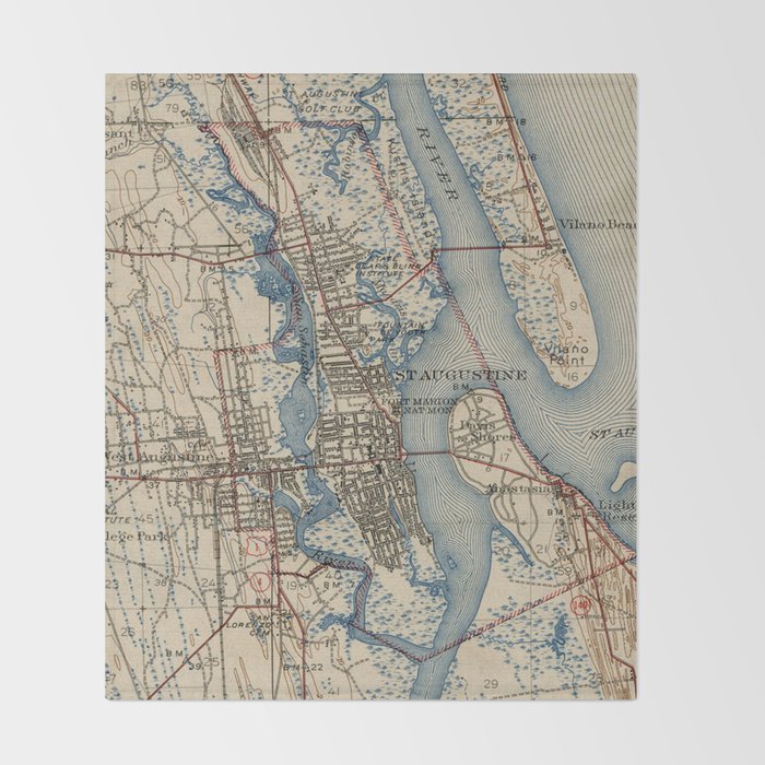 Vintage Map of St. Augustine Florida (1937) Throw Blanket Gallery Image 2
