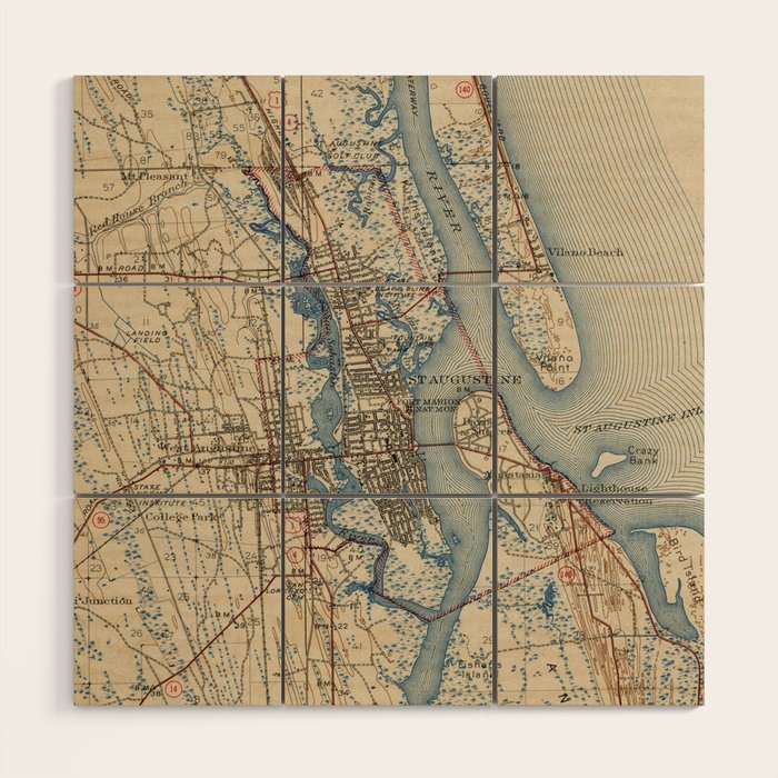 Vintage Map of St. Augustine Florida (1937) Wood Wall Art Gallery Image 1