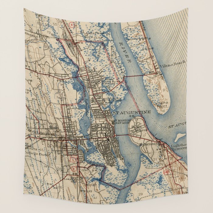 Vintage Map of St. Augustine Florida (1937) Wall Tapestry Gallery Image 1