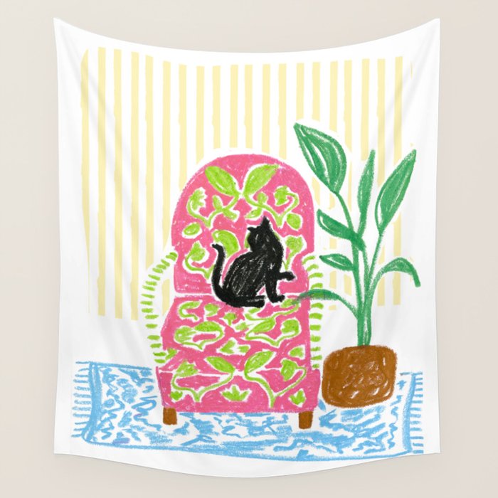 Cat on a Chair Wall Tapestry Gallery Image 1