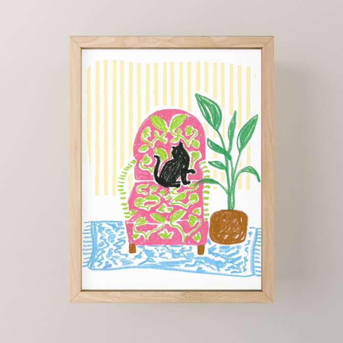 Cat on a Chair Mini Art Print Gallery Image 1