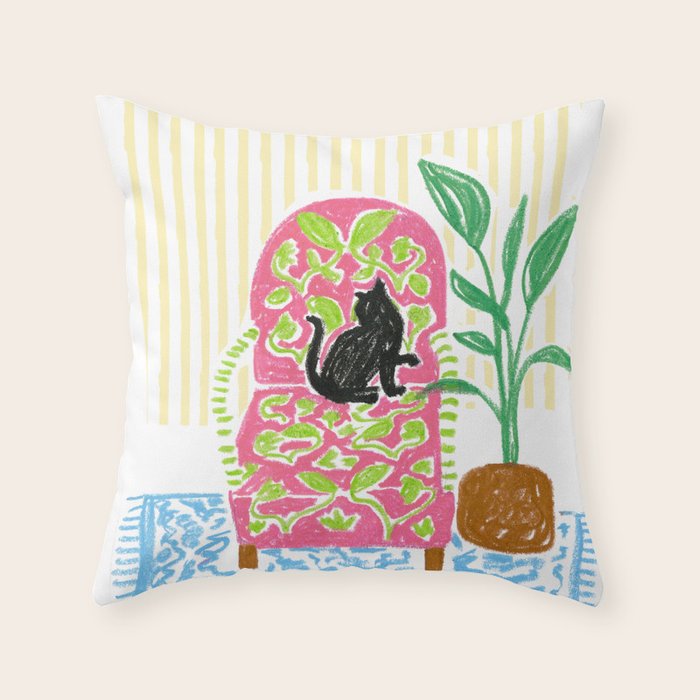 Cat on a Chair Throw Pillow Gallery Image 6