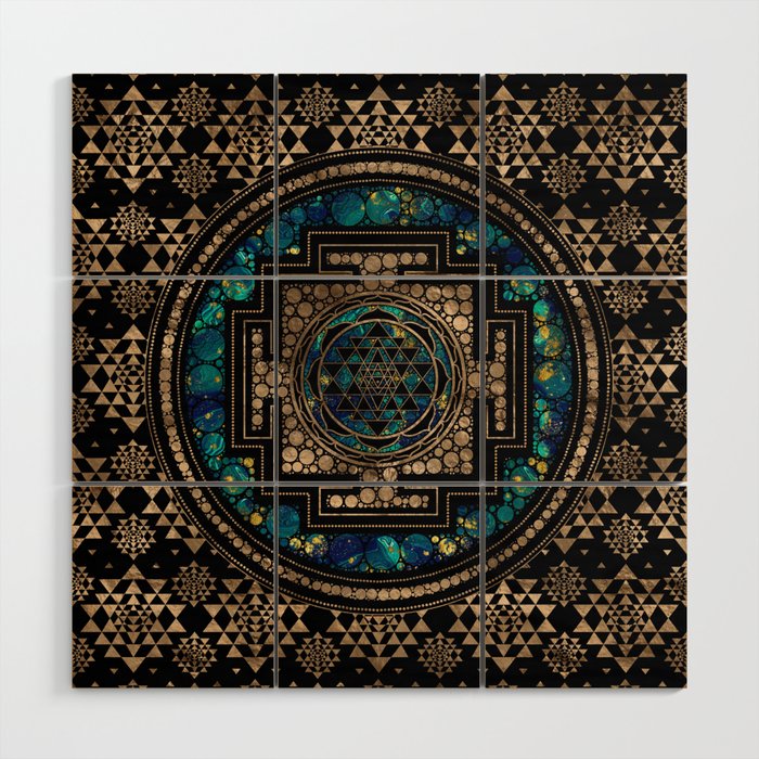 Sri Yantra  / Sri Chakra Marble and Gold Wood Wall Art Gallery Image 1