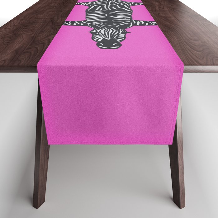 Modern abstract minimalistic zebras illustration in fuchsia pink background  Table Runner Gallery Image 1