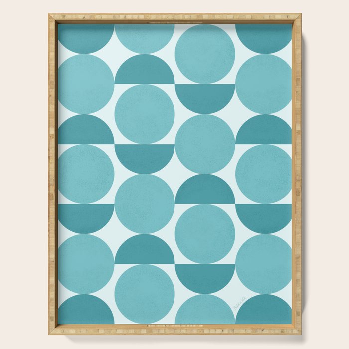 Mid Century Modern Geometric Shapes Aqua Blue Serving Tray Gallery Image 1