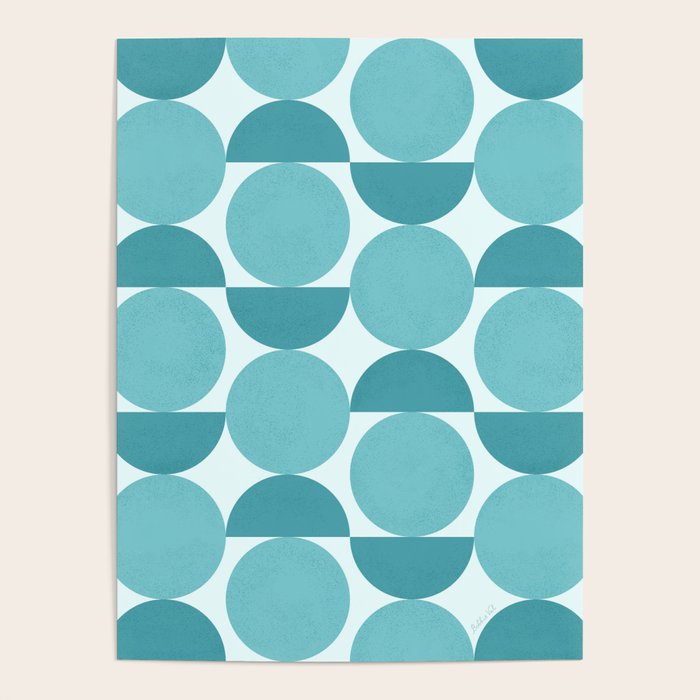 Mid Century Modern Geometric Shapes Aqua Blue Poster Gallery Image 1