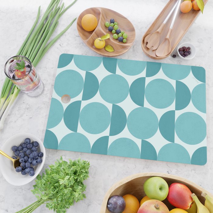 Mid Century Modern Geometric Shapes Aqua Blue Cutting Board Gallery Image 2