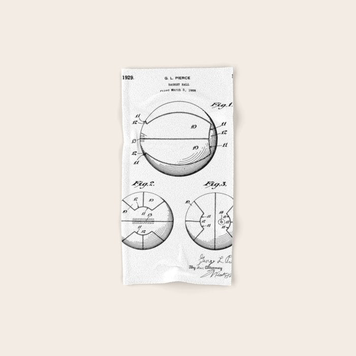 Basketball Patent - Sports Fan Team Coach Art - White Bath Towel Gallery Image 1