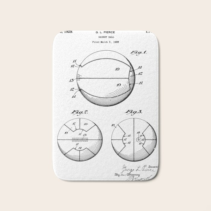 Basketball Patent - Sports Fan Team Coach Art - White Bath Mat Gallery Image 1