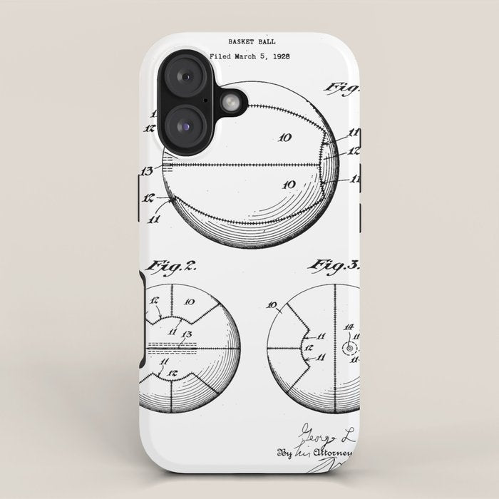 Basketball Patent - Sports Fan Team Coach Art - White iPhone Case Gallery Image 1