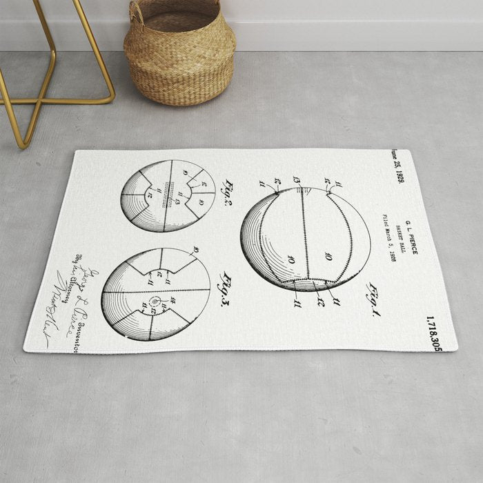 Basketball Patent - Sports Fan Team Coach Art - White Rug Gallery Image 1