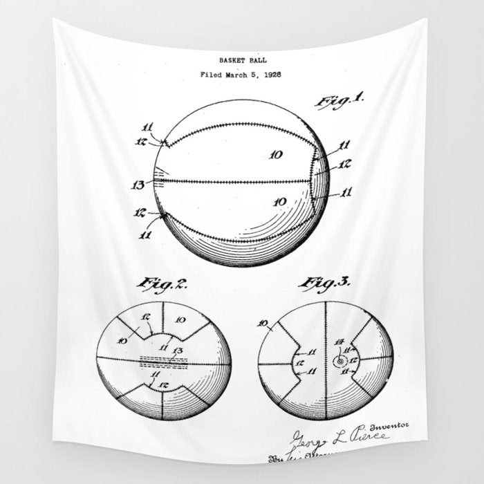 Basketball Patent - Sports Fan Team Coach Art - White Wall Tapestry Gallery Image 4