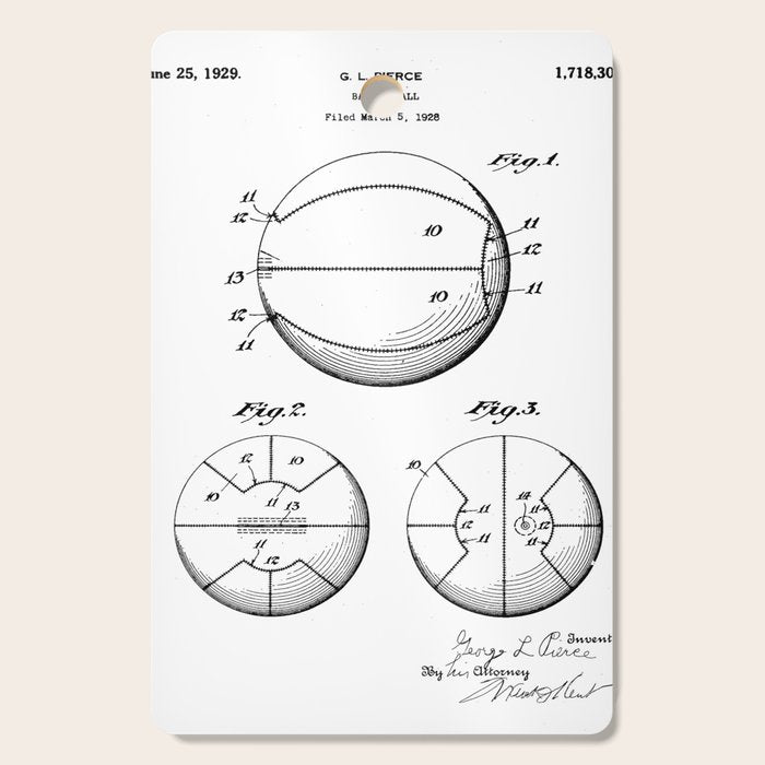 Basketball Patent - Sports Fan Team Coach Art - White Cutting Board Gallery Image 1