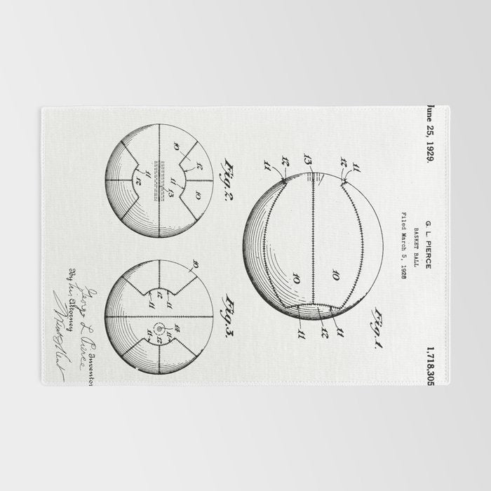 Basketball Patent - Sports Fan Team Coach Art - White Rug Gallery Image 2