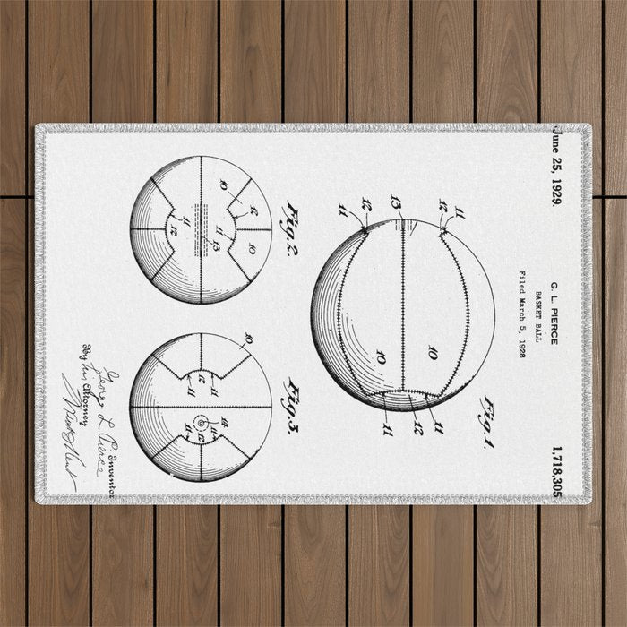 Basketball Patent - Sports Fan Team Coach Art - White Outdoor Rug Gallery Image 1