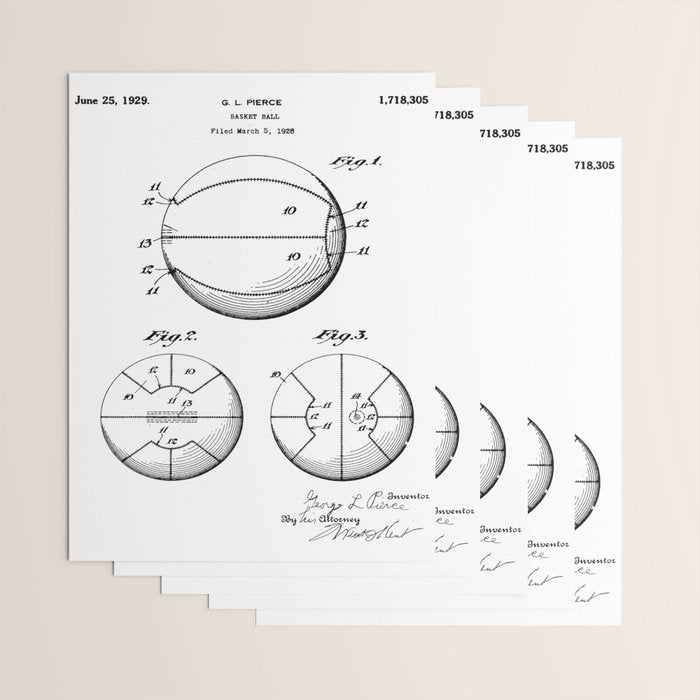 Basketball Patent - Sports Fan Team Coach Art - White Wrapping Paper Gallery Image 3